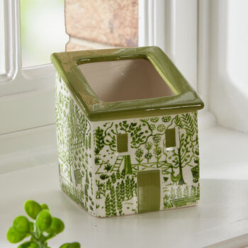 Green And White Patterned House Planter, 4 of 7