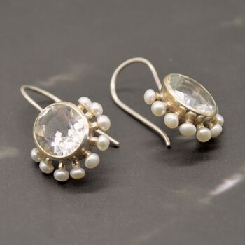 Clear Quartz, Pearl Silver Earrings, 11 of 12