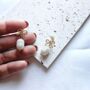 Gold Brass Pearl Bowknot Earrings, thumbnail 2 of 3