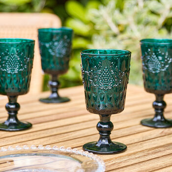 Zafra Embossed Teal Wine Glass, 2 of 4