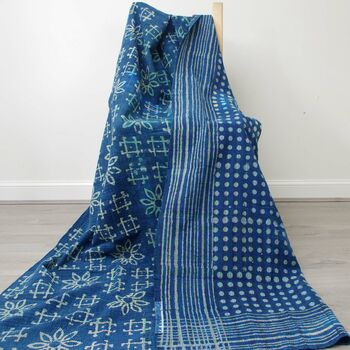 Indigo Blue Patchwork Kantha Quilt Single Bed, 3 of 9