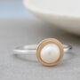 Silver And 9ct Gold Pearl Ring. Dainty Stacking Ring, thumbnail 1 of 10