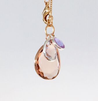 Golden Necklace With Pink Crystal And Amethyst Charm, 5 of 7
