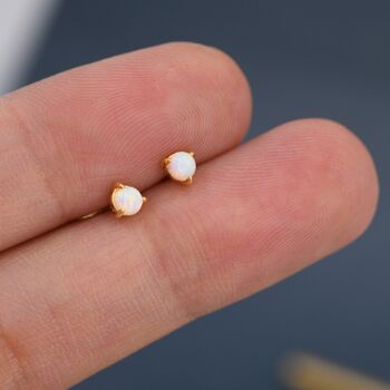 Sterling Silver Tiny Little Opal Stud Earrings, 7 of 10