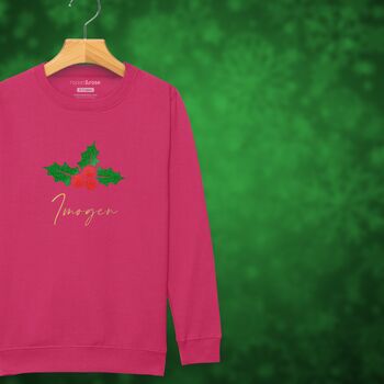 Glittery Holly Personalised Christmas Jumper Sweatshirt For Girls And Boys, 8 of 10