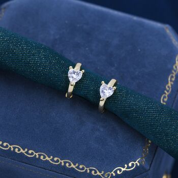 Sterling Silver Heart Cz Huggie Hoop, 2 of 12