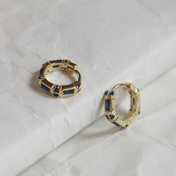 Gold Plated Sapphire Blue Crystal Huggie Hoops, 3 of 12