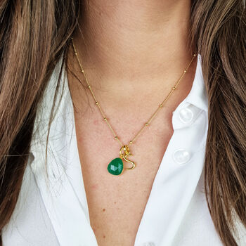 18ct Gold Plated Green Onyx Initial Birthstone Necklace, 2 of 6