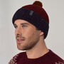 T Lab Bob Red Donegal Wool Bobble Beanie Hat, thumbnail 4 of 9