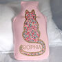 Cat Pink Personalised Hot Water Bottle Cover, thumbnail 2 of 3