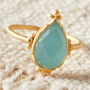 Aquamarine Pear Shaped Matt Gold Vermeil Ring, thumbnail 9 of 10