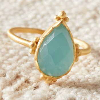 Aquamarine Pear Shaped Matt Gold Vermeil Ring, 9 of 10