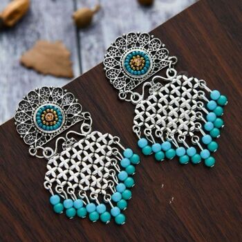 Bohemian Braided Turquoise Indian Boho Earrings, 7 of 9