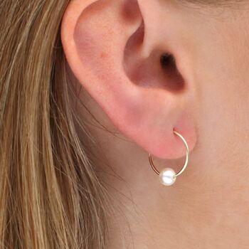 9ct Gold And Freshwater Pearl Sleeper Hoop Earrings, 2 of 3