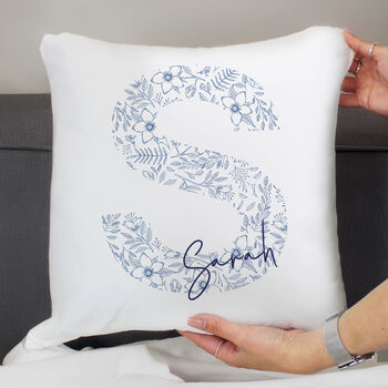 Personalised Floral Blue Initial Cushion Gift For Her, 2 of 4