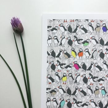'Puffins On A Lineup' Giclee Print, 3 of 3