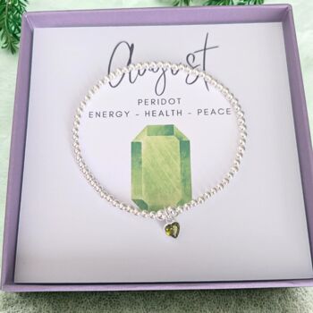 Sterling Silver August Heart Birthstone Beaded Stretch Bracelet, 5 of 5
