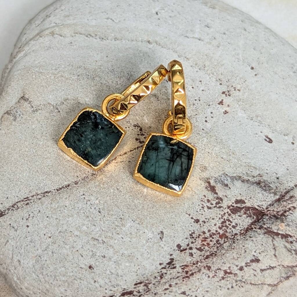 The Square Emerald Gold Plated Gemstone Earrings, 1 of 5