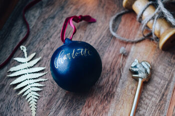 Traditional Personalised Blue Christmas Bauble, 3 of 3
