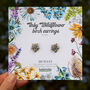 Inky Borage Wildflower Birch Stud Earrings, thumbnail 7 of 10