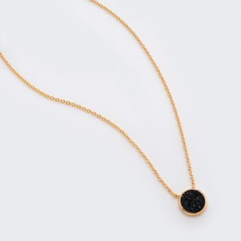 Round 18k Gold Plated Black Druzy Crystal Necklace, 4 of 5