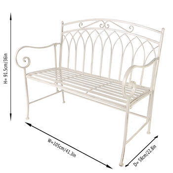 Cream Iron Arched Back Garden Bench, 2 of 8