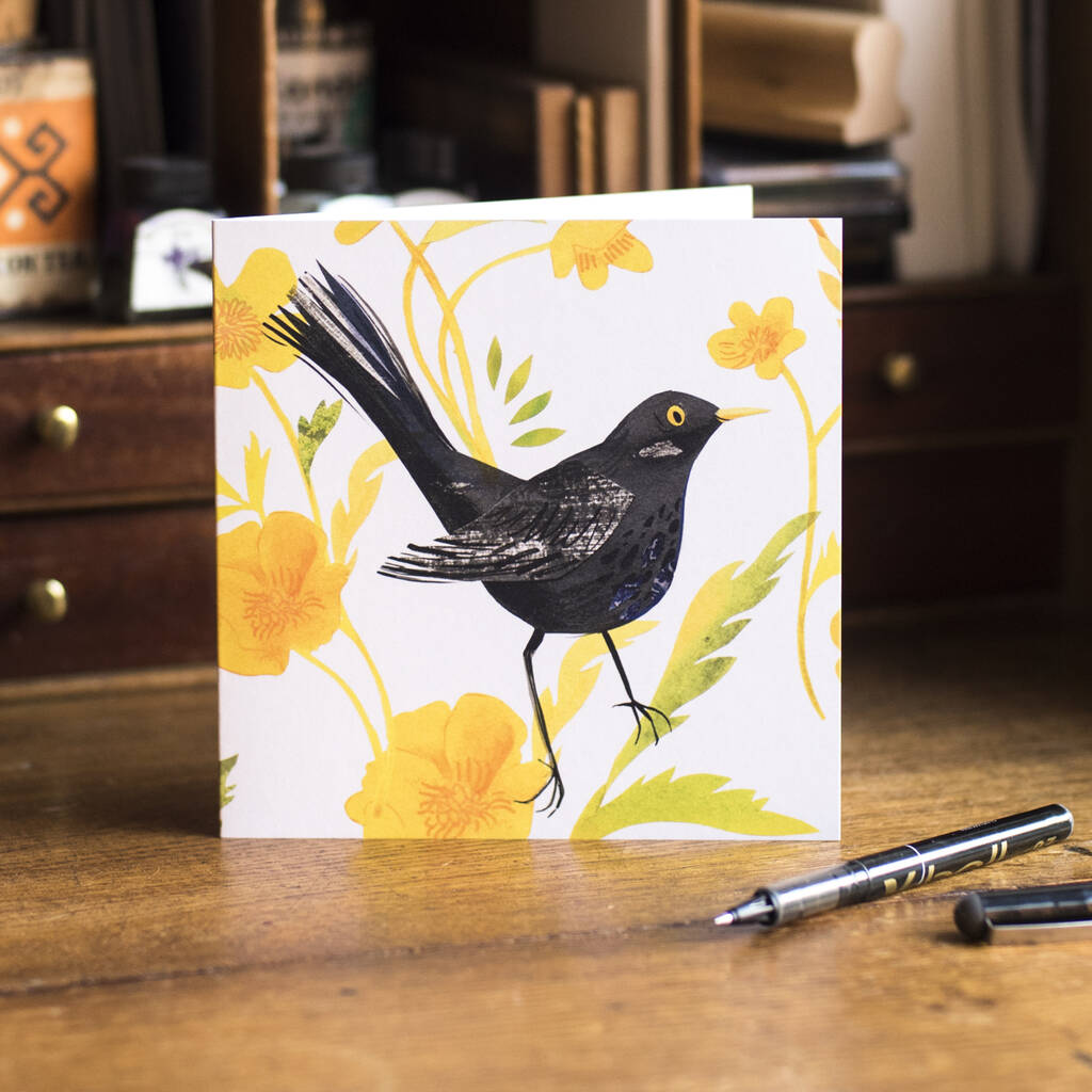 Blackbird And Buttercups Greetings Card, 1 of 6