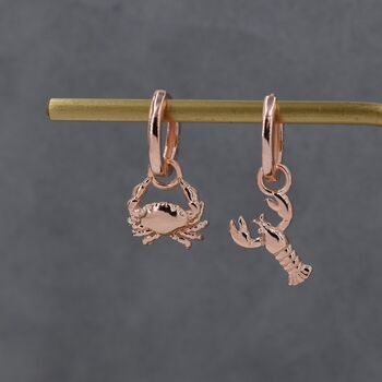 Mismatched Crab And Lobster Huggie Hoop Earrings In Sterling Silver, 5 of 11