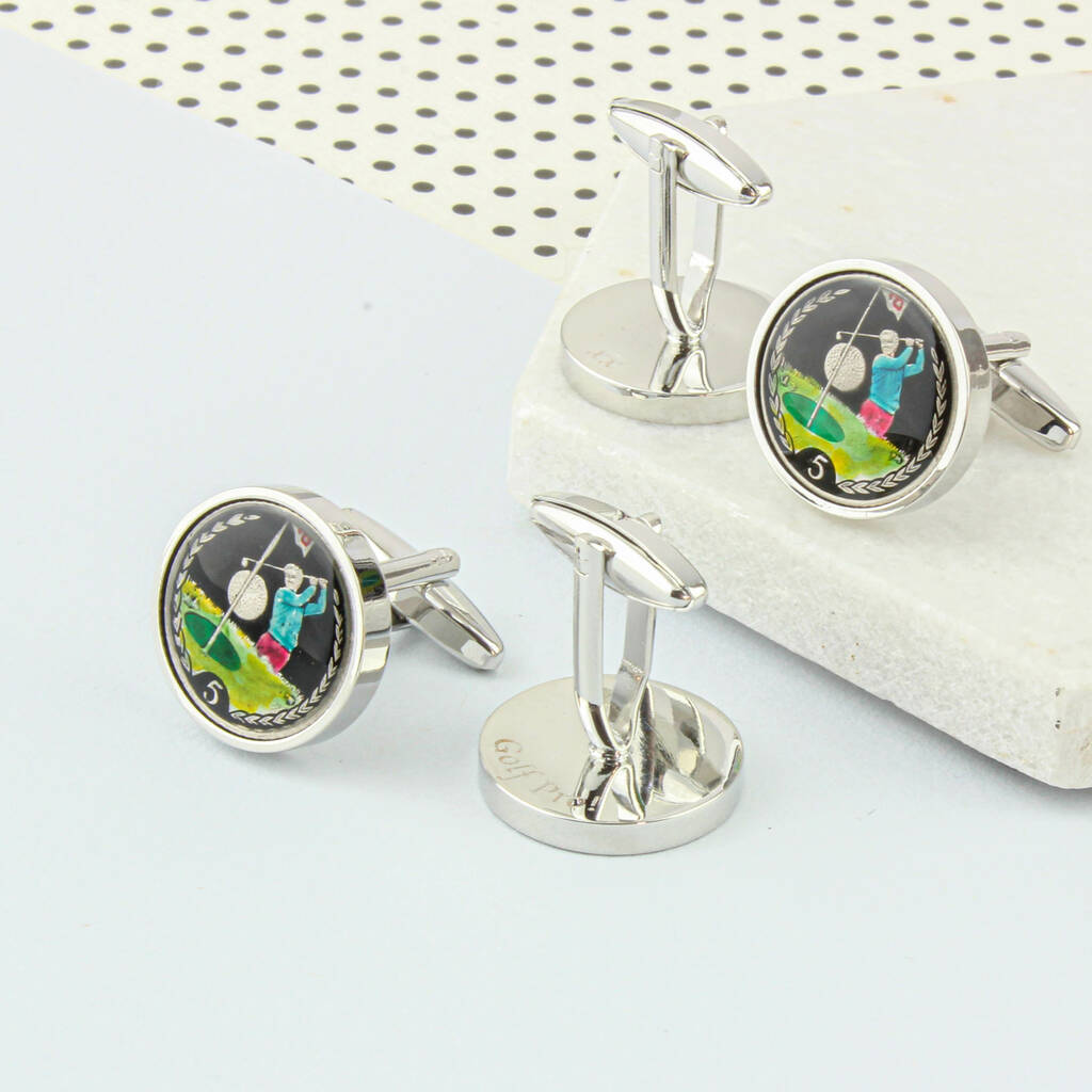 Personalised Enamelled Coin 5p Golfer Cufflinks By Charlie Boots
