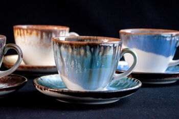 Turquoise Set Of Two Porcelain Tea Cup With Saucer, 6 of 9