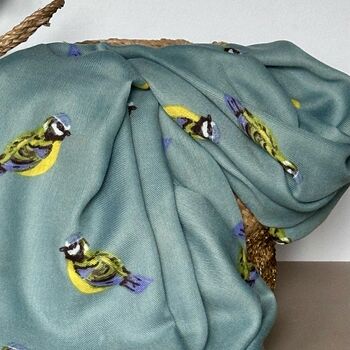 Blue Tit Print Scarf In Duck Egg Blue, 2 of 4