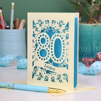 Personalised 80th Birthday Card Papercut Spotty Design, 3 of 6
