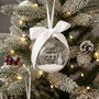 Round Glass Engagement Christmas Snow Filled Tree Bauble Decoration, thumbnail 1 of 6