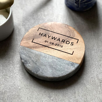 Personalised Marble And Wooden Coaster, 4 of 6
