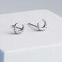 Sterling Silver Crystal Crescent Moon Stud Earrings, thumbnail 2 of 6