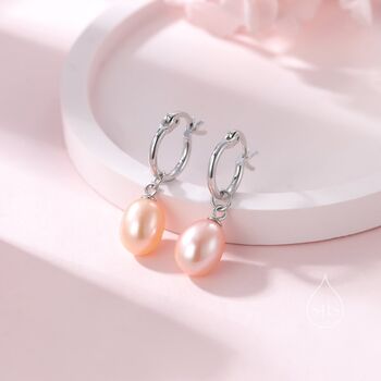 Natural Freshwater Pearl Huggie Hoop Earrings In Sterling Silver, 6 of 11