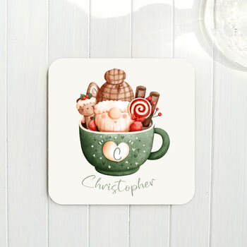 Personalised Gnome In A Cup Christmas Coaster, 2 of 2