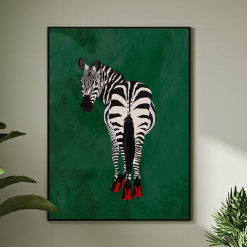 Custom Personalised Zebra Wearing Heels Art Print, 3 of 12