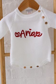 Valentines Heart Embroidered Personalised New Baby Cardigan, 6 of 12