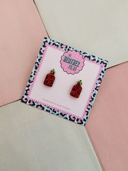 Hot Sauce Glitter Resin Studs / Gift For Food Lover / Spicy Jewellery / Handmade Accessories, 2 of 5