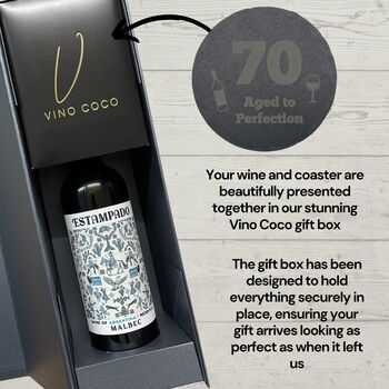 Vino Coco 70th Birthday Malbec Red Wine And Slate Coaster Gift Set, 5 of 8