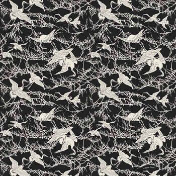 Vintage Japanese Cranes Ivory And Black Cotton Scarf, 4 of 4