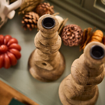 Carved Pine Wood Candlestick, 4 of 5