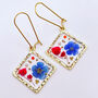 Real Flowers Square Drop Earrings Small Hand Made, thumbnail 1 of 9