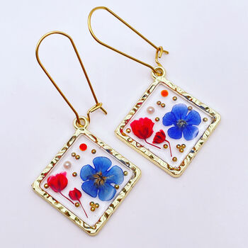 Real Flowers Square Drop Earrings Gold Plated, 2 of 9