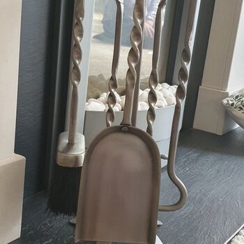 Heavy Pewter Five Piece Fireplace Companion Set Accessories, 8 of 10