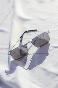 Silver Nose Bridge Angular Rectangle Aviator Sunglasses, 6 of 6