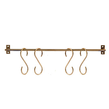 Antique Brass Wall Rail With Hooks, 2 of 8