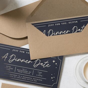 Personalised Gold Foil Dinner Date Gift Voucher, 6 of 9