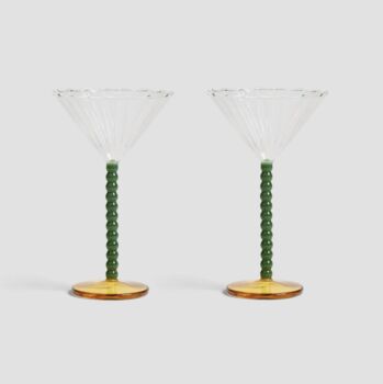 Set Of Two Green Amber Cocktail Glasses, 2 of 3